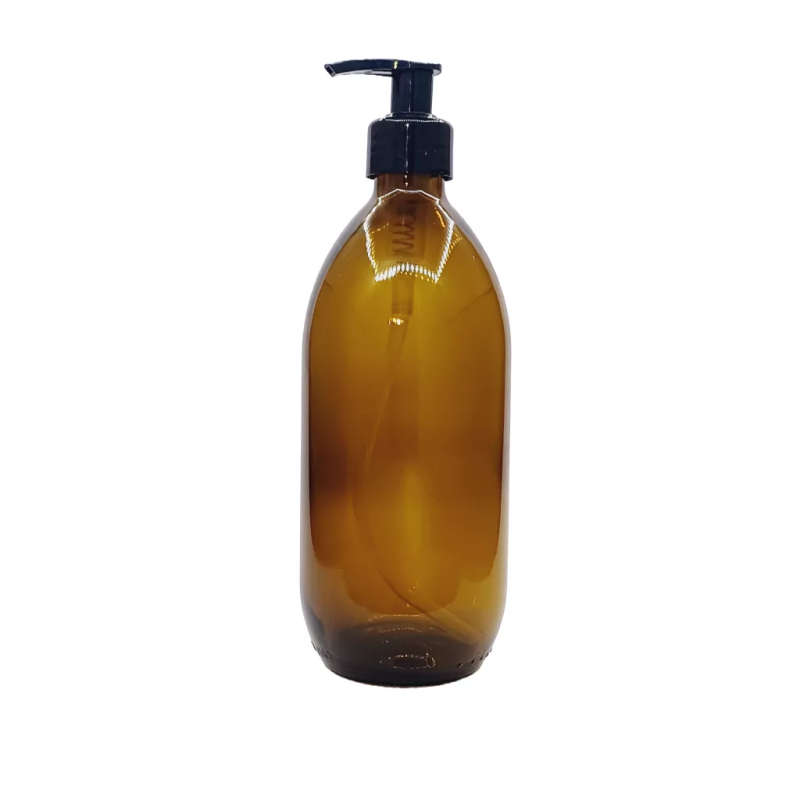 500ml Brown Amber Glass Bottle with Lotion Pump Dispenser