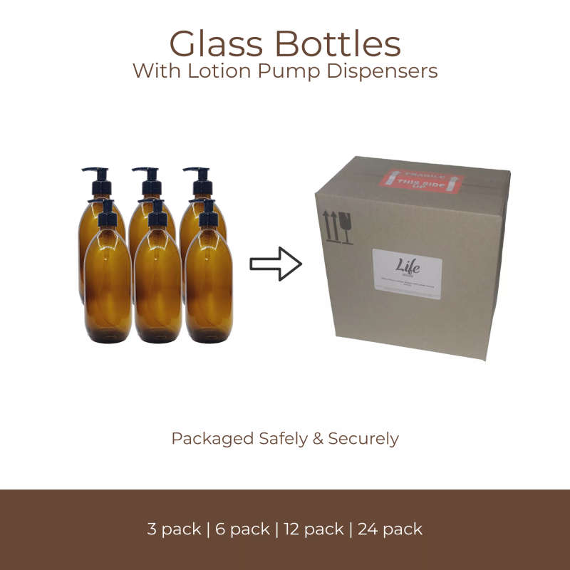 500ml Brown Amber Glass Bottle with Lotion Pump Dispenser