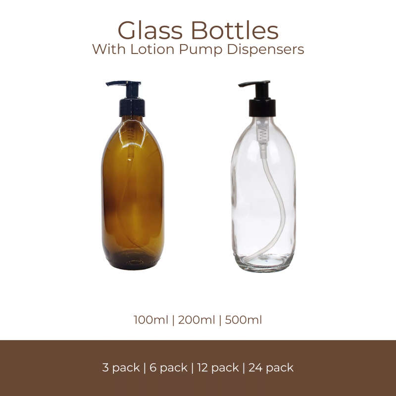 500ml Brown Amber Glass Bottle with Lotion Pump Dispenser