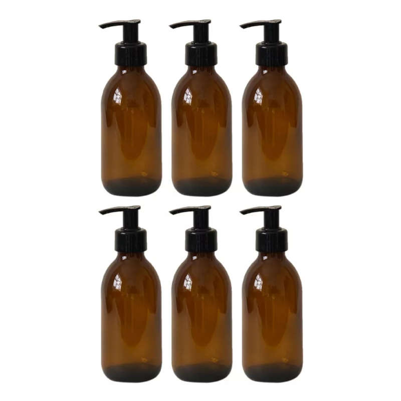 200ml Brown Amber Glass Bottle with Lotion Pump Dispenser