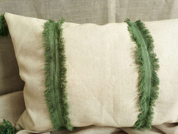 Lumber Cushion in Plain Natural Linen with Hand Embroided Design