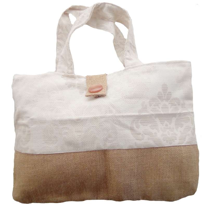 lil' Chirpy Bird's One-of-a-Kind Embossed Cream and Hessian Tote