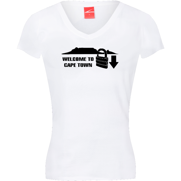 Custom t-shirt - Cape Town lock down - White / ladies v-neck