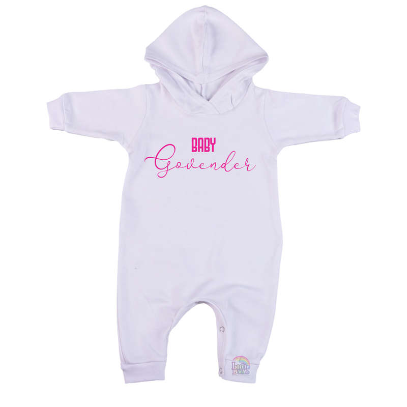 Baby Surname Hooded Romper Pink (0-24mnts)