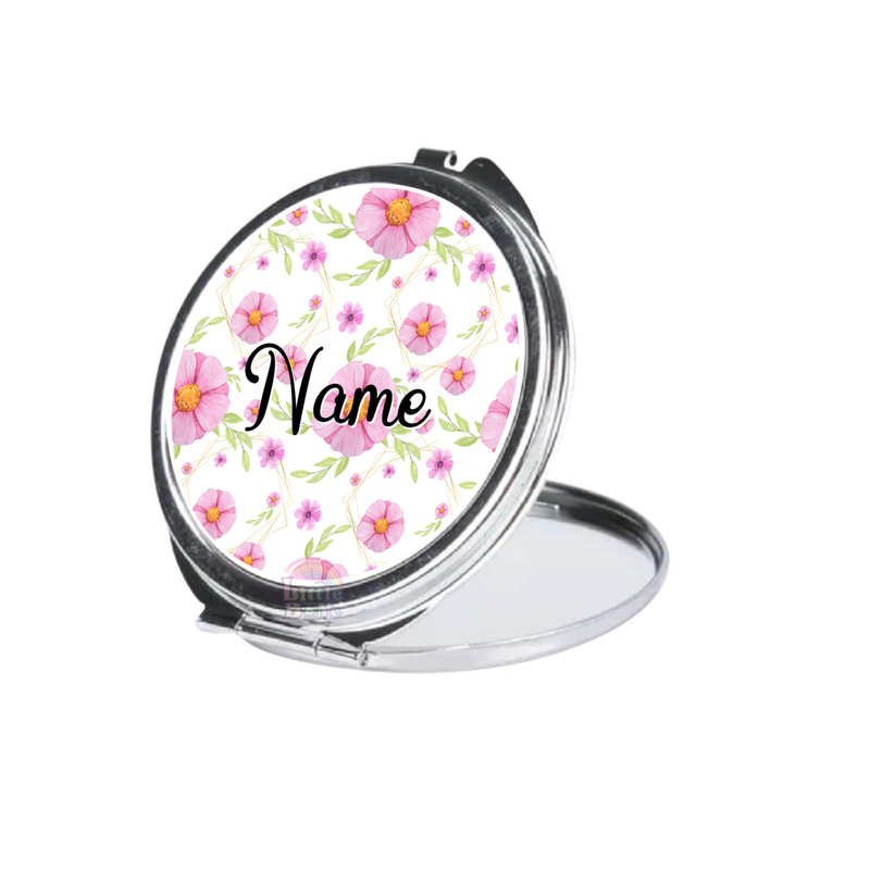 Personalized Compact Mirror - Pink Flowers