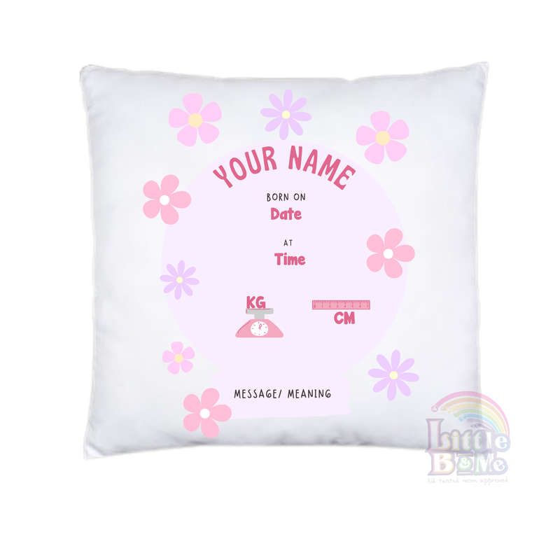 Personalized Birth Announcement Cushion - Flowers