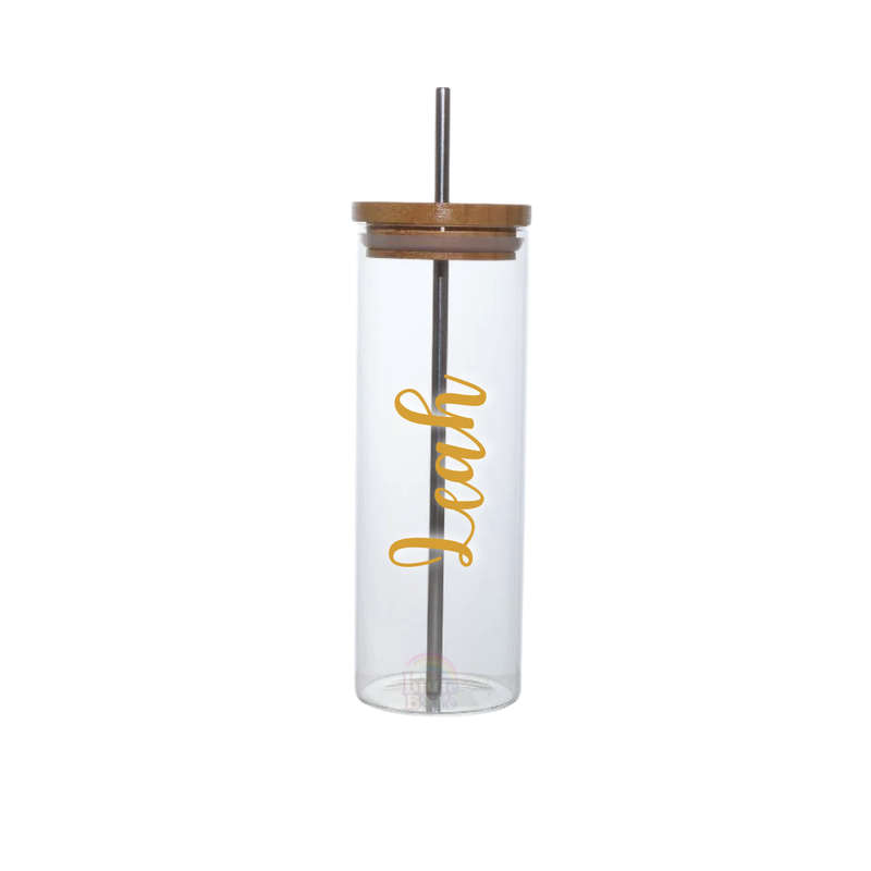 Personalized Glass Bottle with Straw