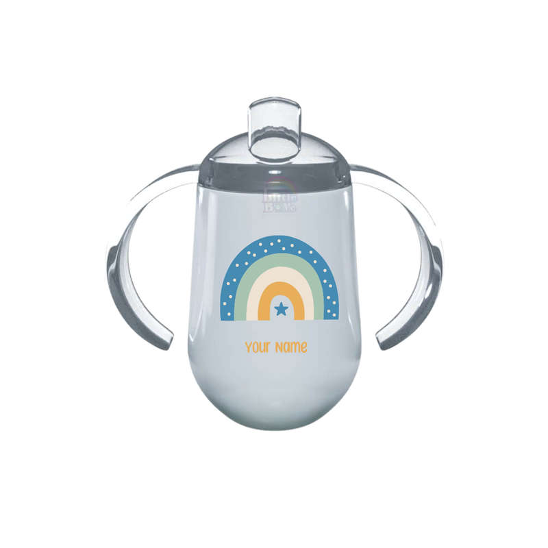 Personalized Round Sippy Cup - Blue Rainbow