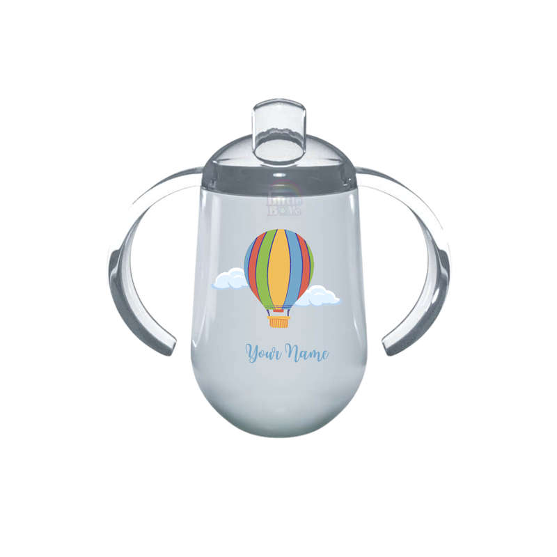 Personalized Round Sippy Cup - Blue Hot Air Balloon