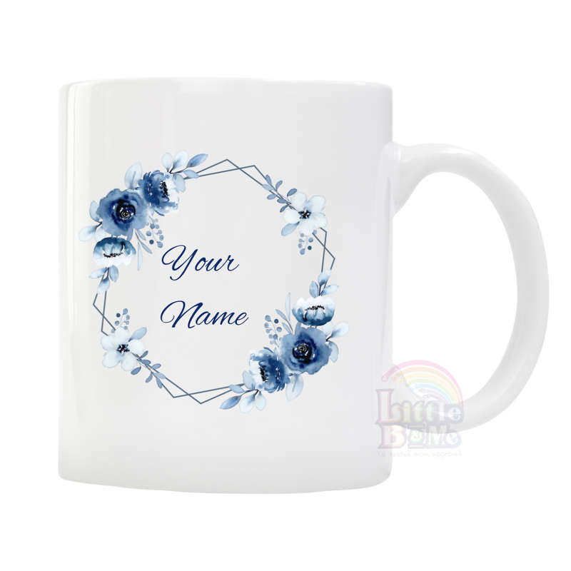 Personalized Blue Floral Mug