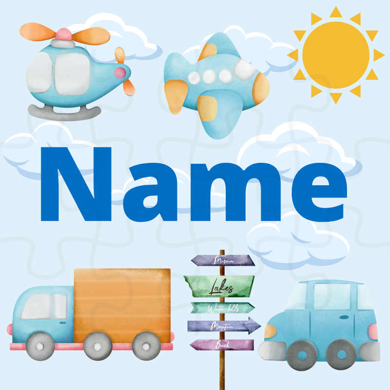 Personalized Wooden 12 Piece Transport Puzzle Square