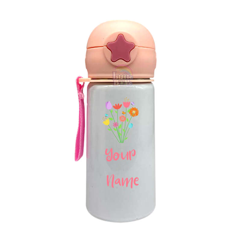 Personalized Star Straw Water Bottle - Flowers