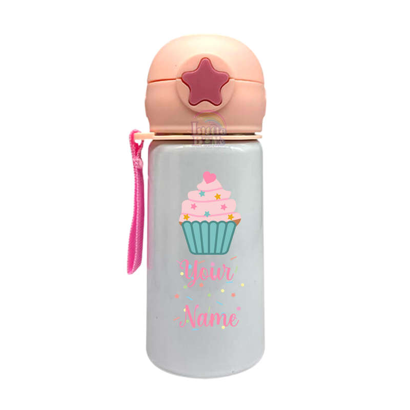 Personalized Star Straw Water Bottle - Cupcake