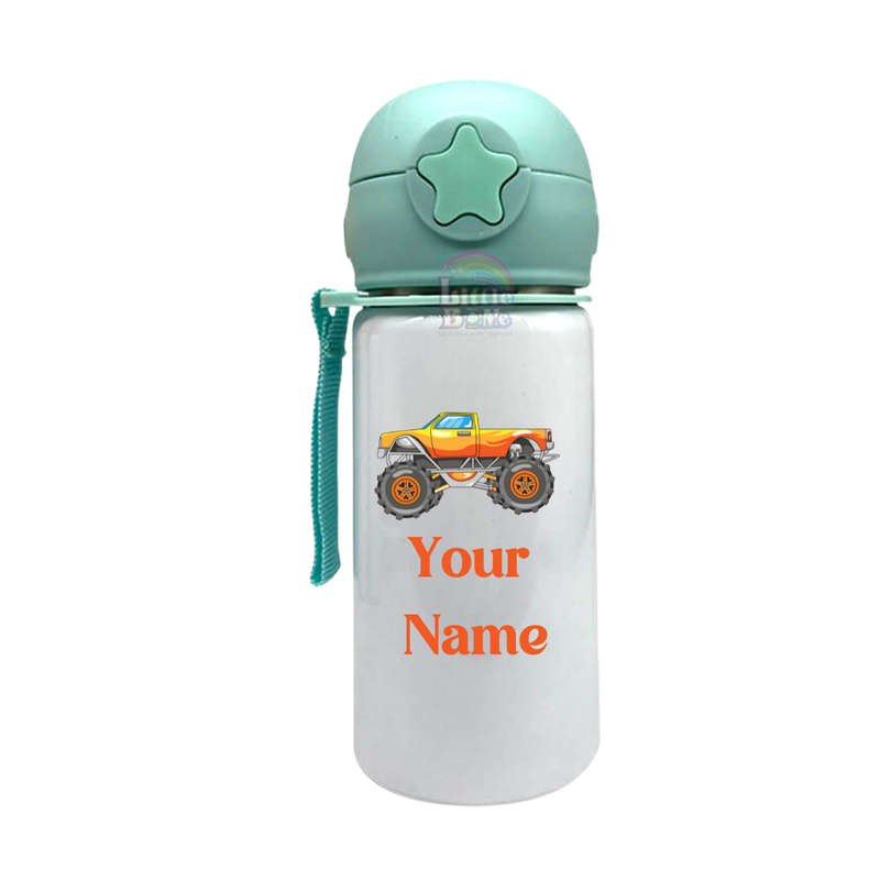 Personalized Star Straw Water Bottle - Monster Truck