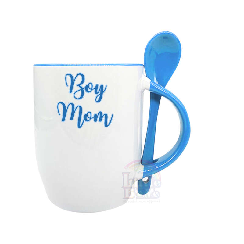 Personalized Mug With Spoon - Boy Mom