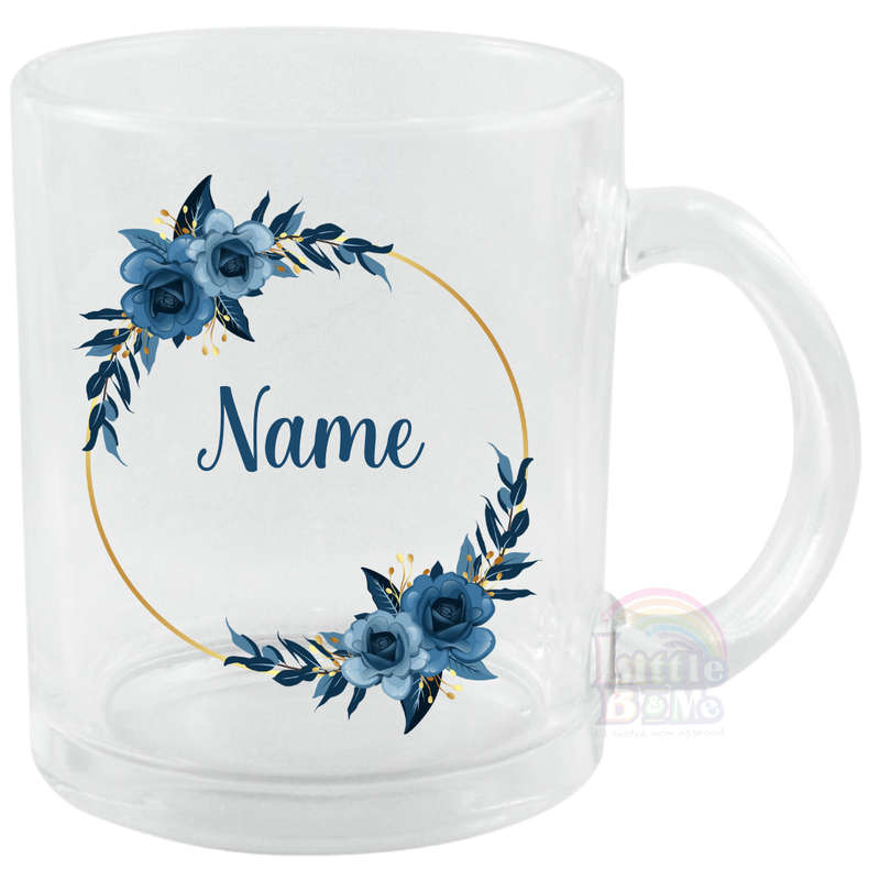 Personalized Clear Blue Floral Mug