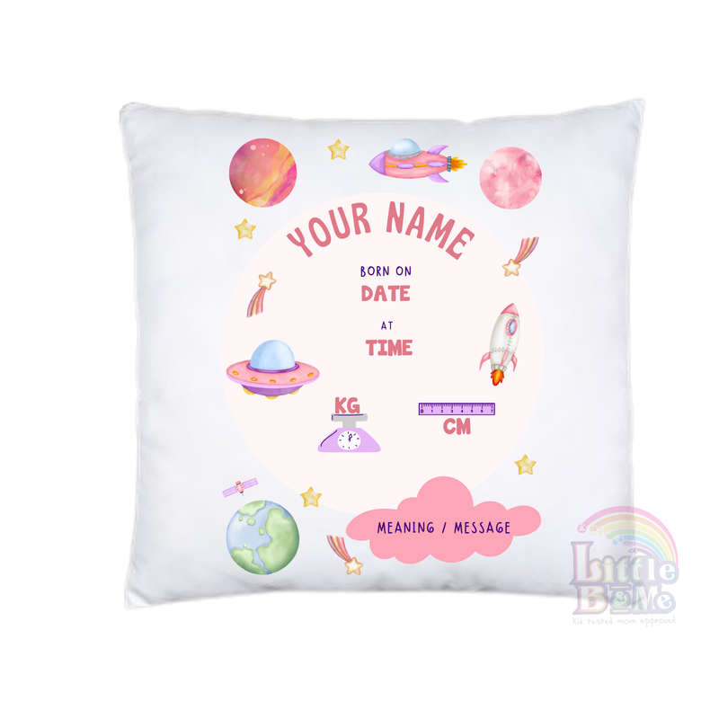 Personalized Birth Announcement Cushion Space Pink