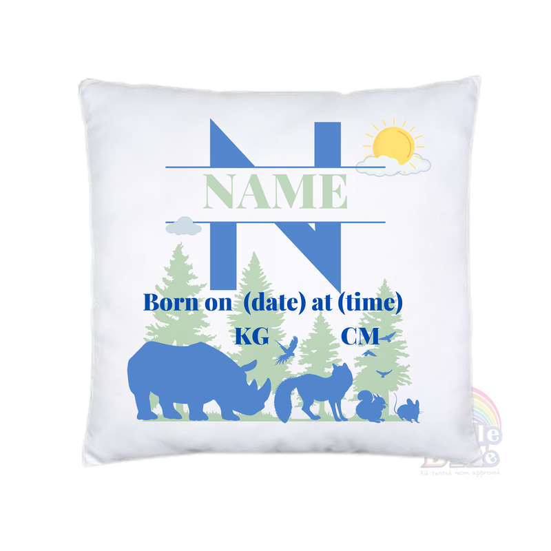 Personalized Birth Announcement Cushion Forest