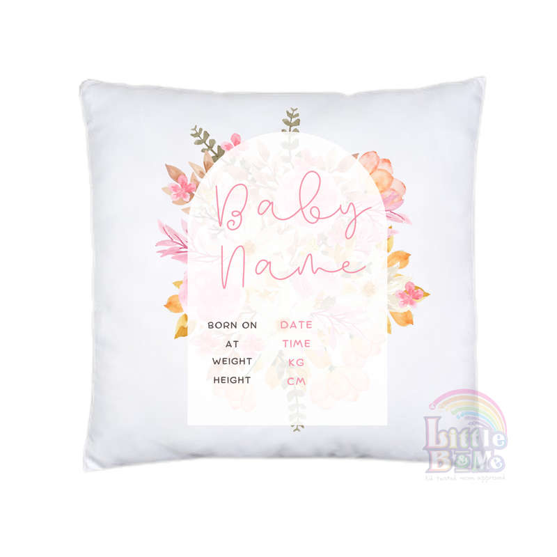 Personalized Birth Announcement Cushion Wildflowers