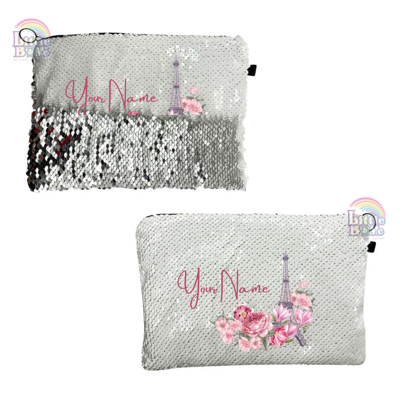Personalized Sequin Cosmetic Bag- Eiffel Tower
