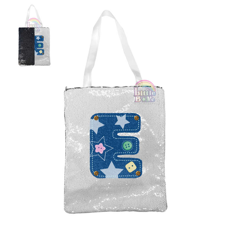 Personalized Sequin Tote Bag- Denim Alphabet