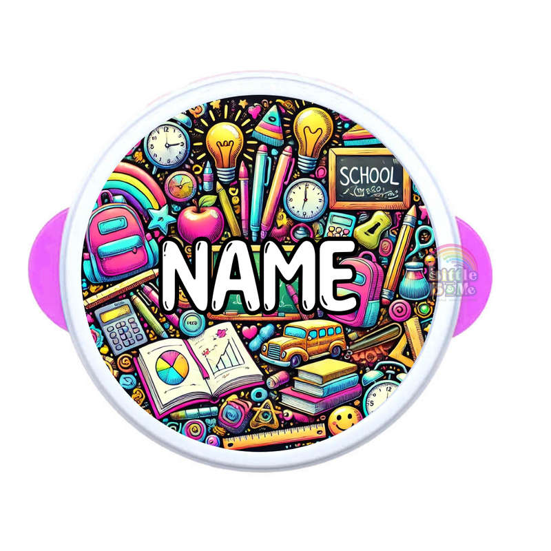 Personalized Round Lunch Box - Neon Stationary
