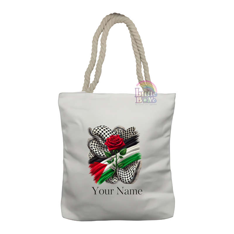 Personalized Rope Tote Bag- Palestine Rose