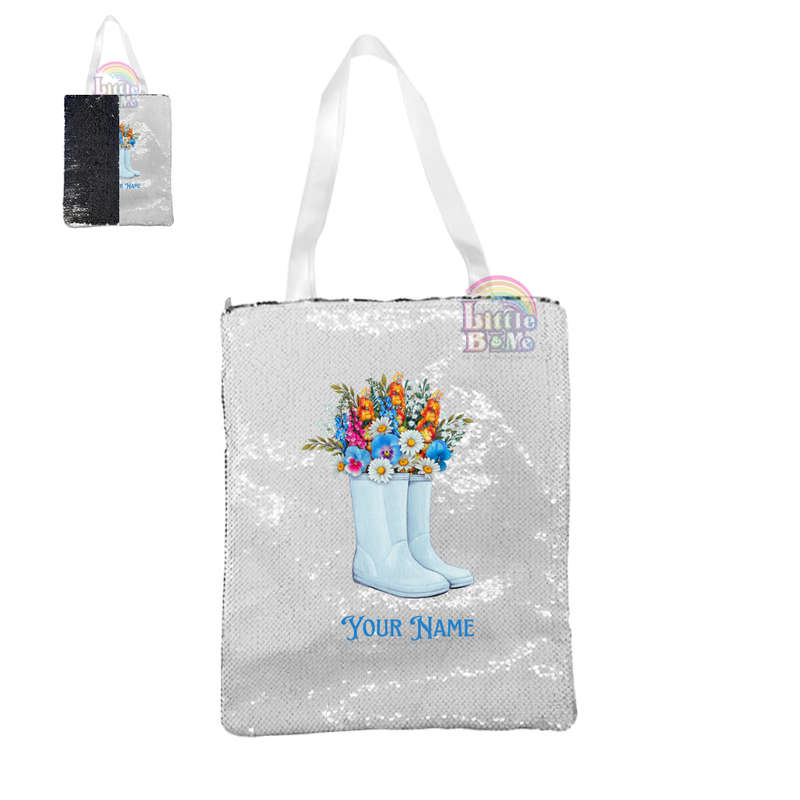 Personalized Sequin Tote Bag- Gumboot Blue