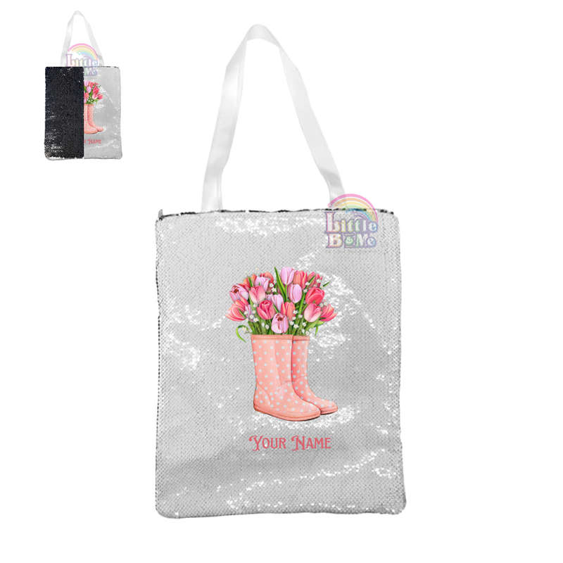 Personalized Sequin Tote Bag- Gumboot Pink
