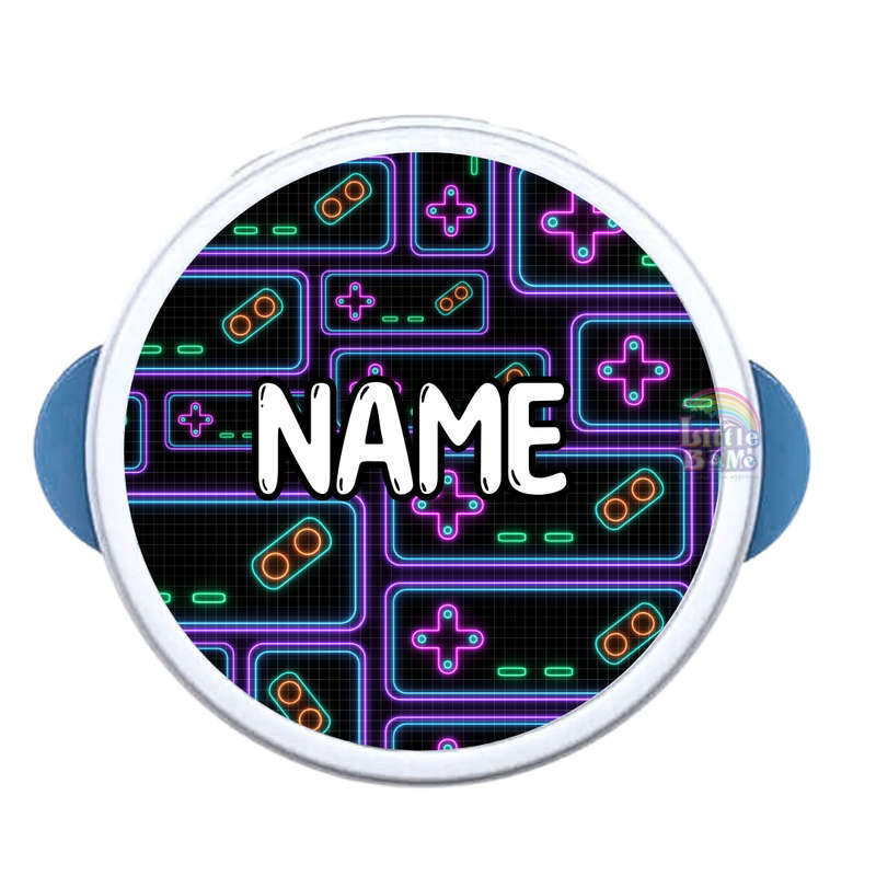 Personalized Round Lunch Box - Neon Gaming