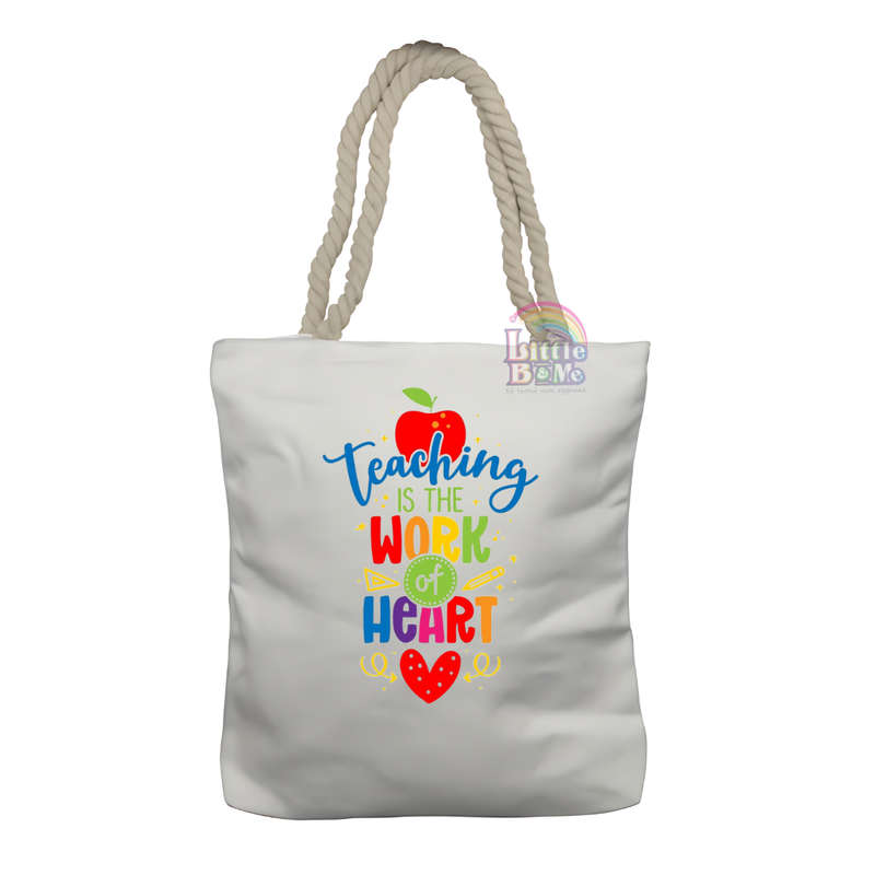 Personalized Rope Tote Bag- Teacher Heart