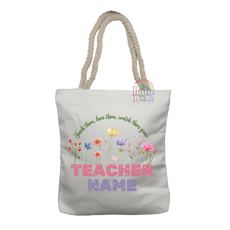 Personalized Rope Tote Bag- Teacher Grow