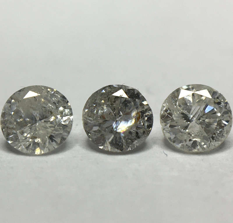 0.28 Ct 3 x Salt and Pepper Grey I3 - Pique Round Brilliant Melee Diamonds