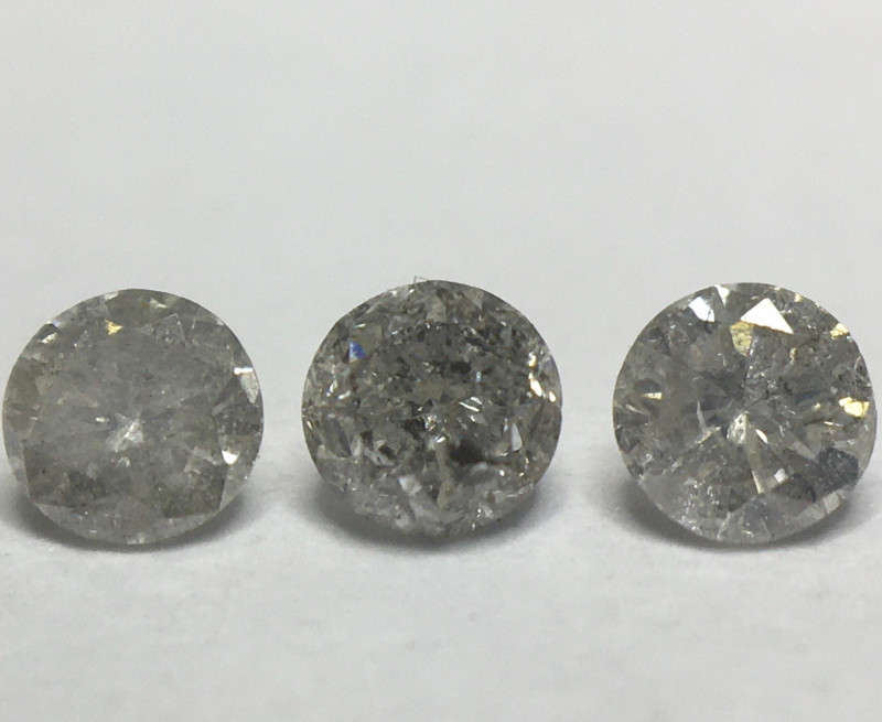 0.185 Ct 3 x Salt and Pepper Fancy Grey I3 - Pique Round Brilliant Melee Diamonds