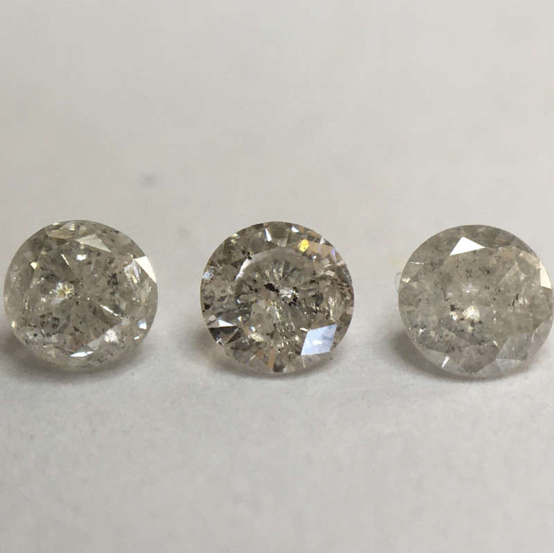 0.19 Ct 3 x Salt and Pepper Fancy Greyish White I3 - Pique Round Brilliant