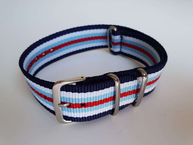 22mm Nato Watch Strap Navy/White/Cyan/Red