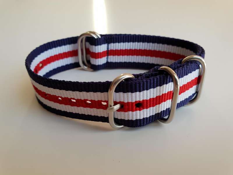 20mm Nato Watch Strap 5-Ring Navy/White/Red
