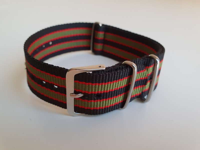 22mm Nato Watch Strap Black/Red/Khaki (Vintage Bond)