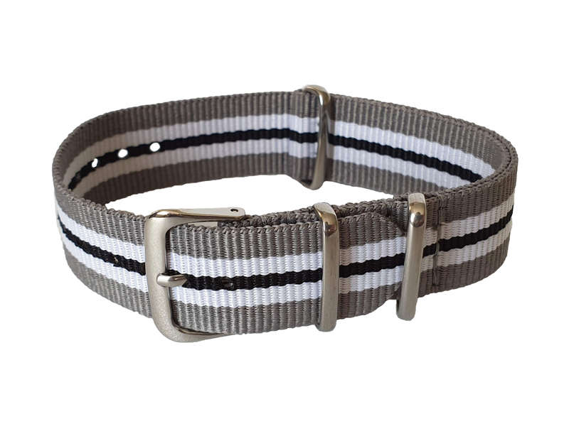 18mm Nato Watch Strap Grey/White/Black (5-Stripe)