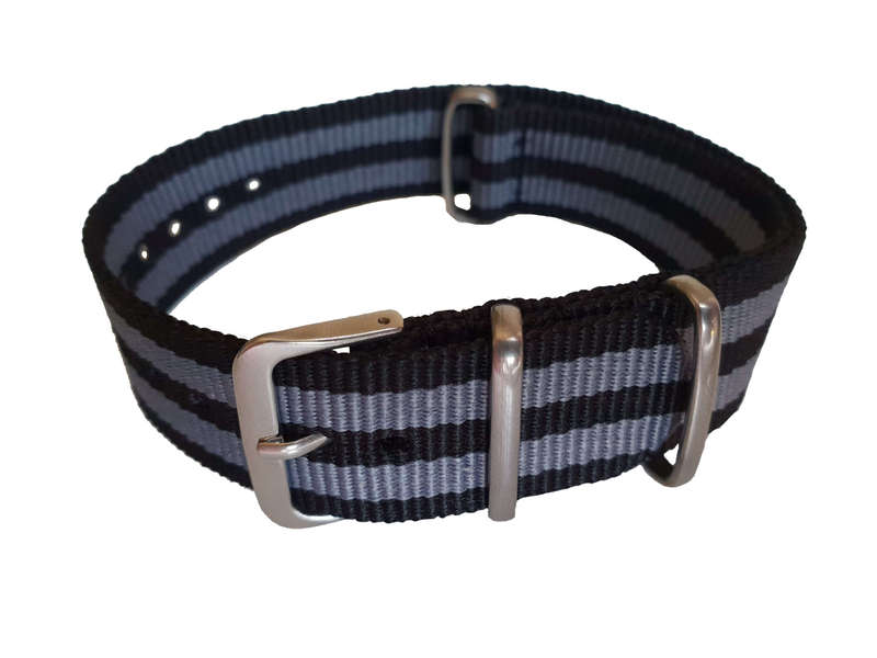 20mm Nato Watch Strap Black/Grey (Bond)