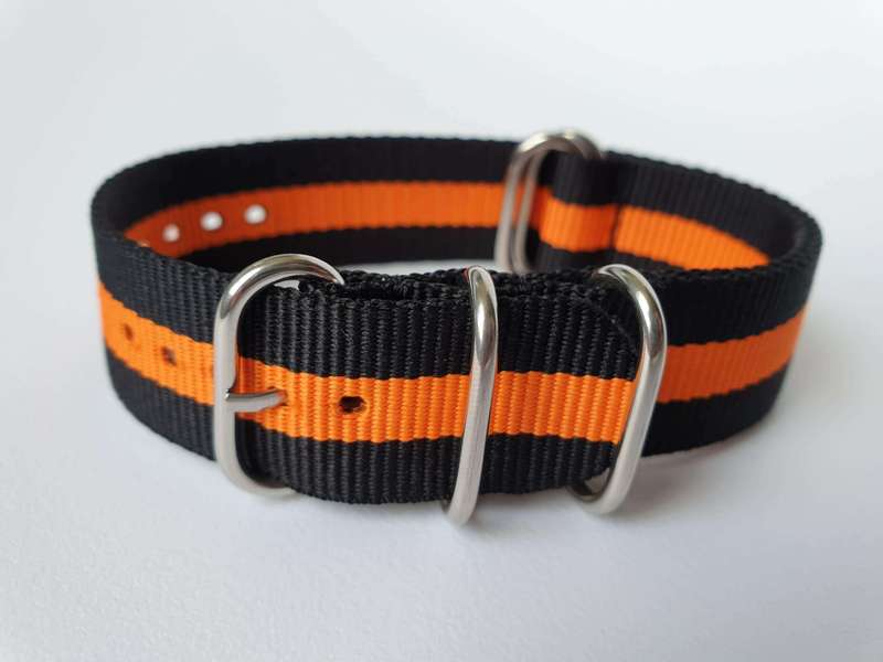 20mm Nato Watch Strap 5-Ring Black/Orange