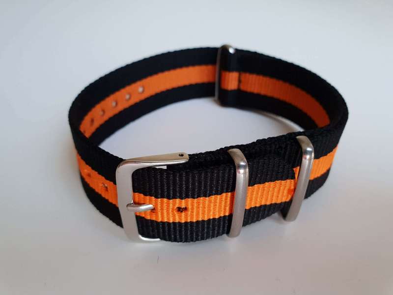 24mm Nato Watch Strap Black/Orange (3-Stripe)