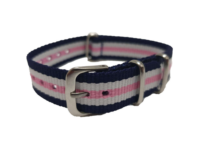 16mm Nato Watch Strap Navy/White/Pink