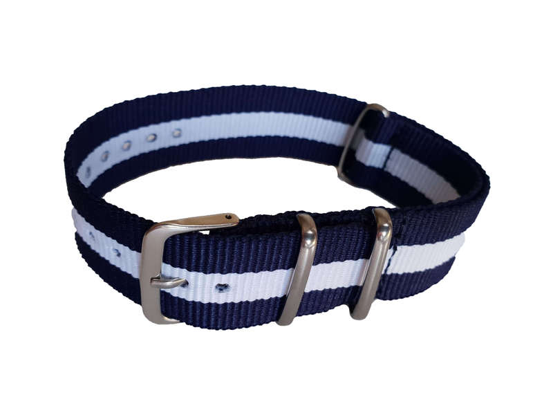 16mm Nato Watch Strap Navy/White