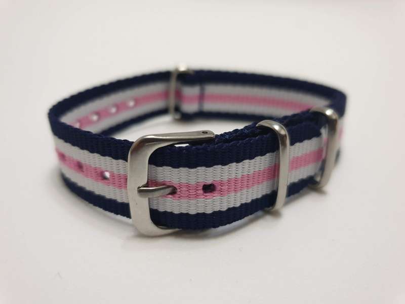 16mm Nato Watch Strap Navy/White/Pink