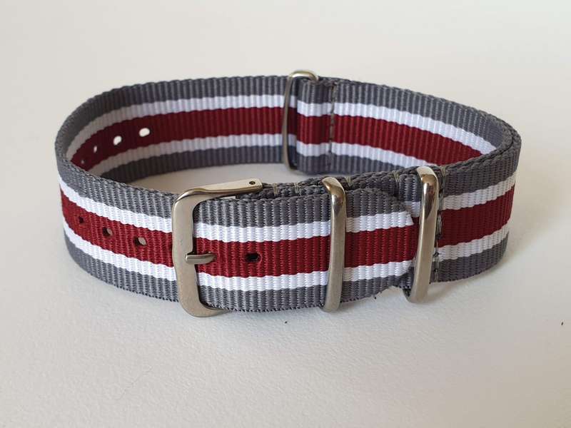 22mm Nato Watch Strap Grey/White/Maroon
