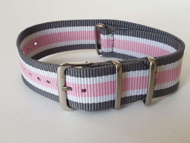 22mm Nato Watch Strap Grey/White/Pink