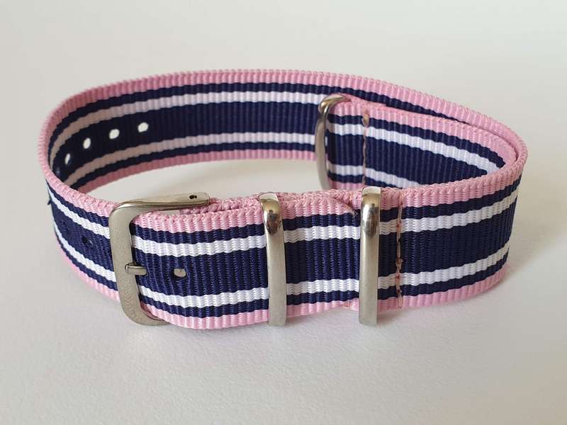 22mm Nato Watch Strap Pink/Navy/White