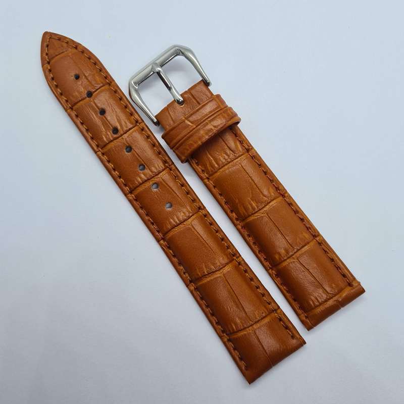20mm Crocodile Pattern PU Leather Strap Light Brown