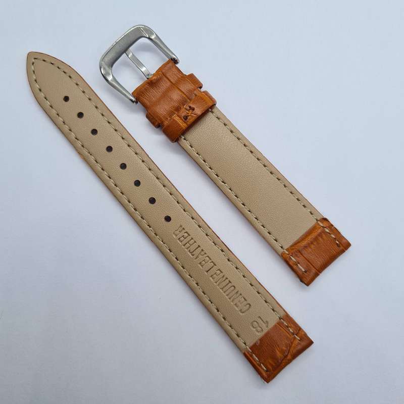 18mm Crocodile Pattern PU Leather Strap Light Brown